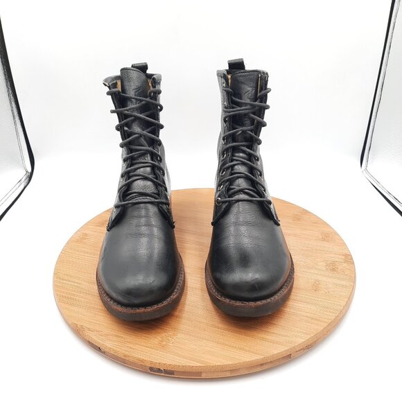 Frye Veronica Womens Size 8 Boots Black Leather Combat Moto Lace Up 76276 Y2K - Picture 2 of 11